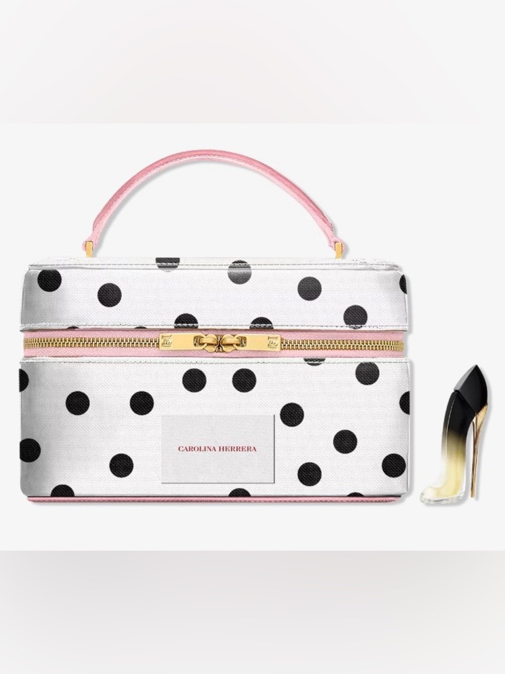 👠 Carolina Herrera Good Girl White Polka Dot Vanity Bag and Dabber set